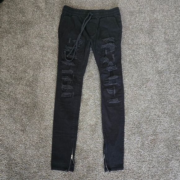 Men's Unisex PacSun Black Ripped Distressed Regular Skinny Jeans Pants Small - Picture 1 of 6